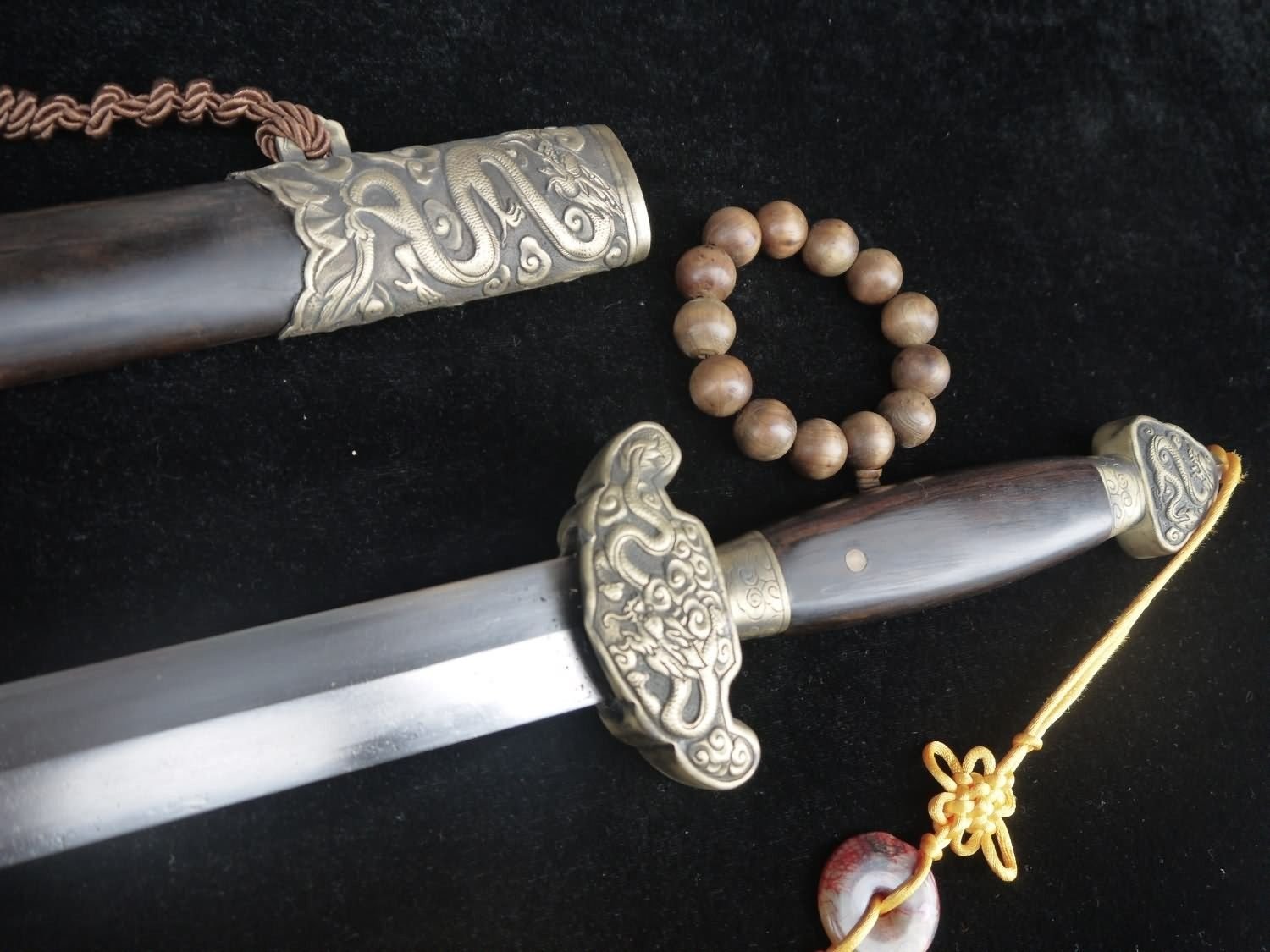 

Longquan sword/Chinese sword sale/FULL TANG/Damascus Steel/Handmade/Brass dragon grain fitting/Length 39"