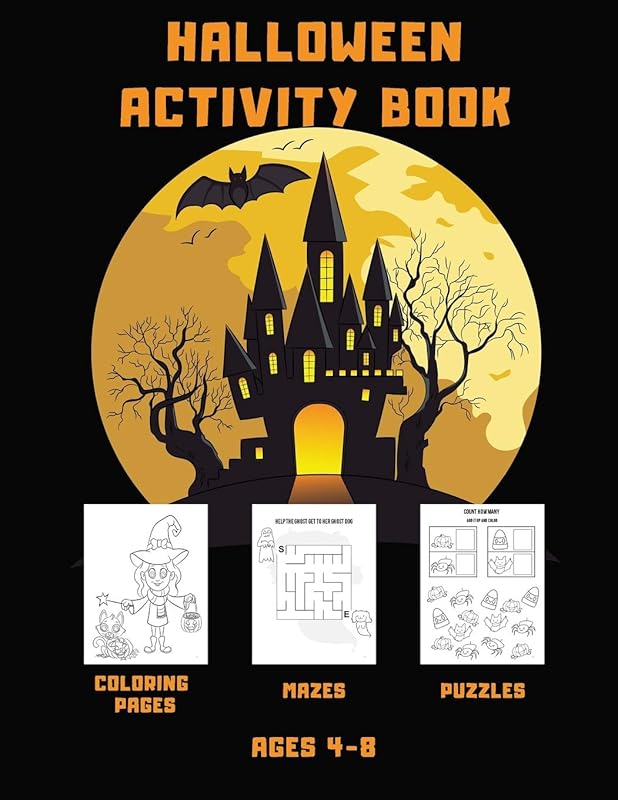 Halloween Activity Book: Fun and Spooky Coloring Pages, Mazes, and Puzzles for Kids ages 4-8 by Daisy Publishing
