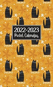 Pocket Calendar 2022-2023: Black Cat Pattern Small 2 Year Monthly Planner for Purse or Bag by Miki Kidera