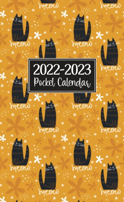 Pocket Calendar 2022-2023: Black Cat Pattern Small 2 Year Monthly Planner for Purse or Bag by Miki Kidera