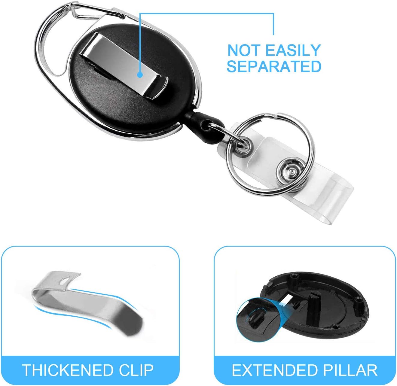 5 Pack Retractable Badge Reel With Carabiner Belt Clip & Key Ring - Heavy Duty ID Card Holder Keychain For Office & Daily Use_voghion.com