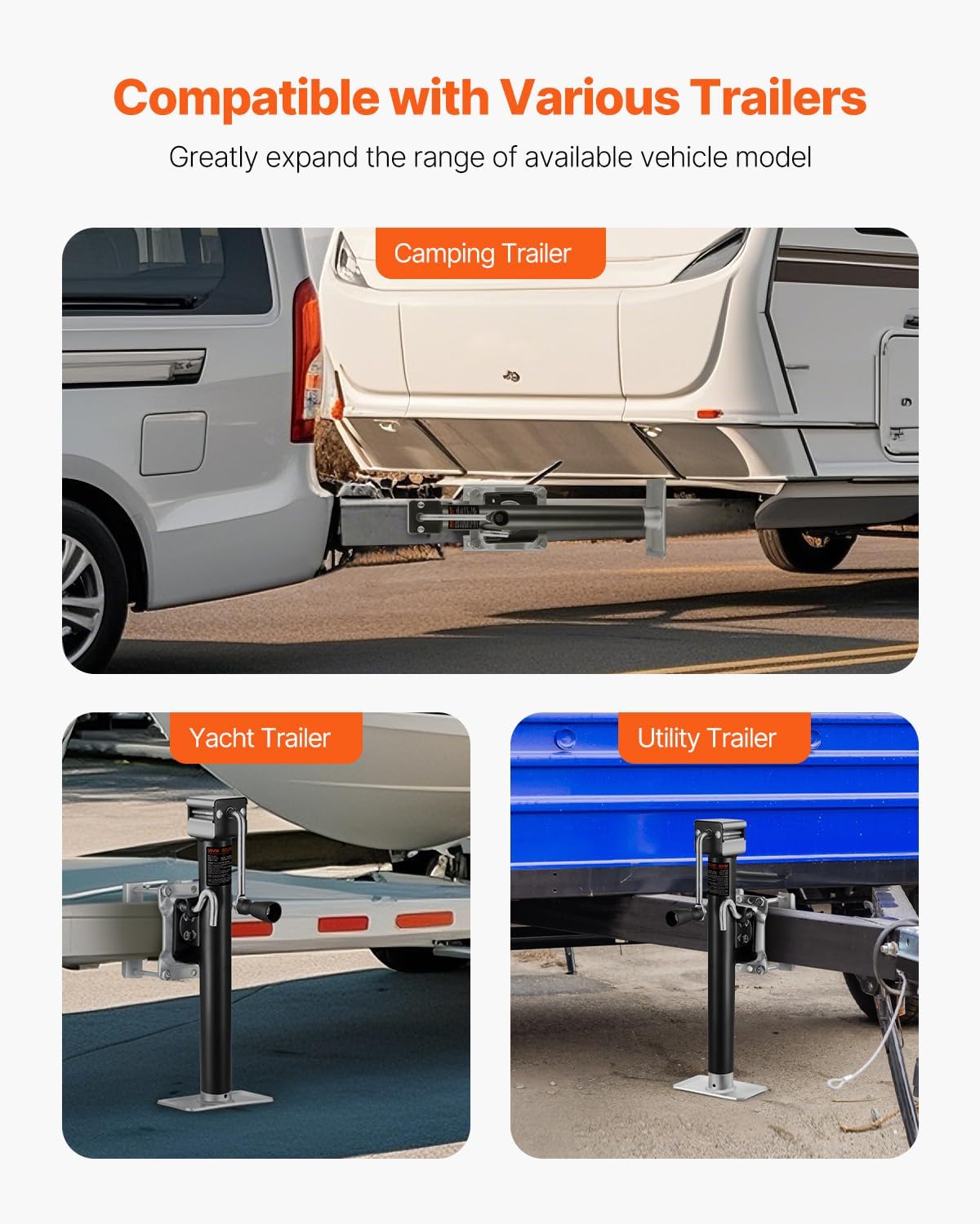 VEVOR Trailer Jack, 2500 Lbs Dynamic Load Capacity, Heavy Duty Swivel Bolt-on Trailer Jack With Ergonomic Handle, 15-inch Vertical Travel, Suitable_voghion.com