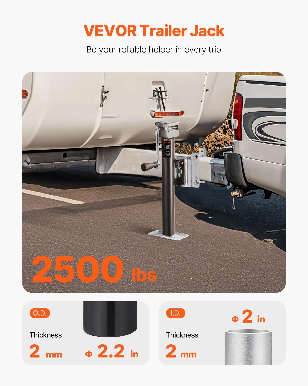 VEVOR Trailer Jack, 2500 Lbs Dynamic Load Capacity, Heavy Duty Swivel Bolt-on Trailer Jack With Ergonomic Handle, 15-inch Vertical Travel, Suitable_voghion.com