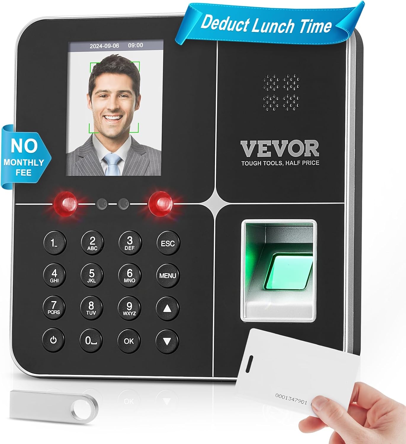 VEVOR Time Clocks For Employees Small Business With Face, Fingerprint, RFID And PIN Punching In One, Biometric Time Clock With 5 RFID Cards &USB Drive_voghion.com