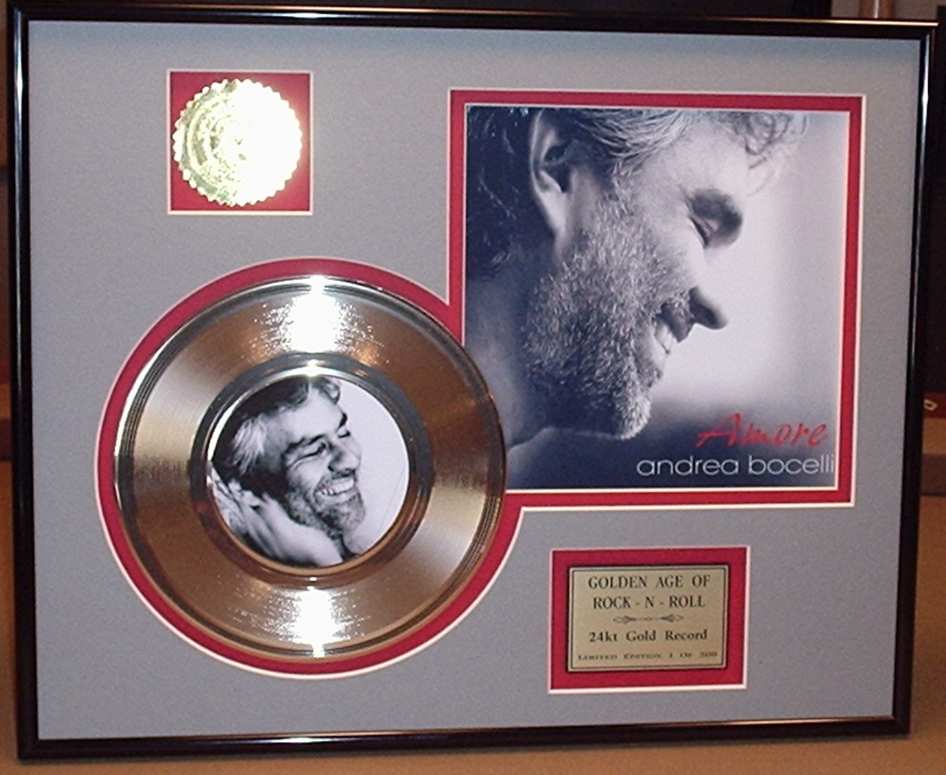 

Andrea Bocelli Framed 24Kt Gold Record Display