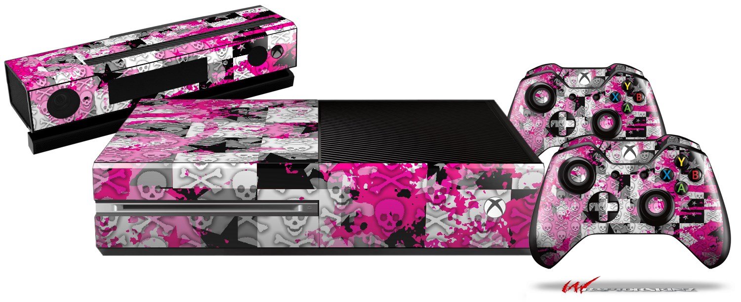 

Checker Skull Splatter Pink - Holiday Bundle Decal Style Skin fits XBOX One Console, Kinect and 2 Controllers (XBOX SYSTEM SOLD SEPARATELY)