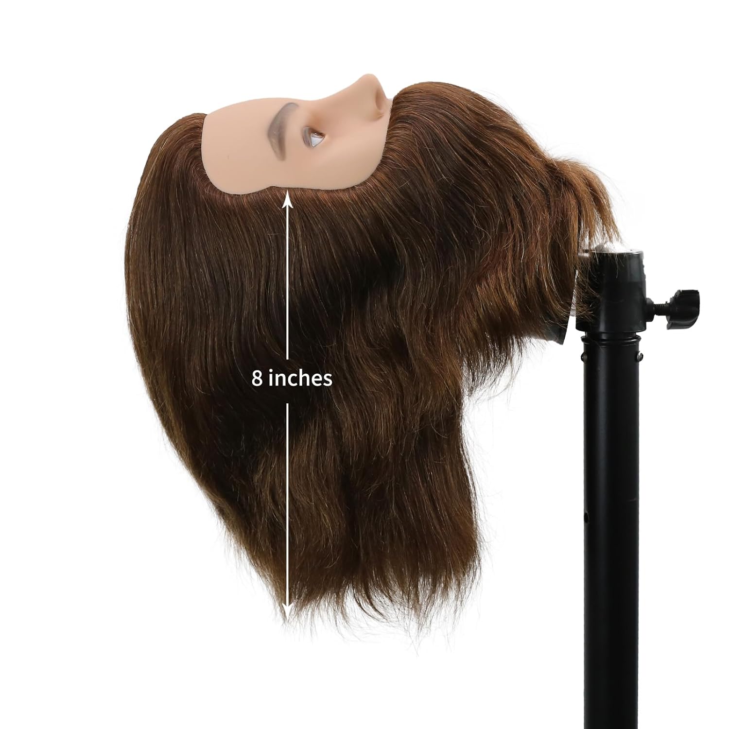 Testa di manichino maschile, testa da allenamento con capelli 100% umani, testa di manichino da barbiere da 30 cm, testa di manichino maschile con barba per acconciature (marrone scuro)_voghion.com