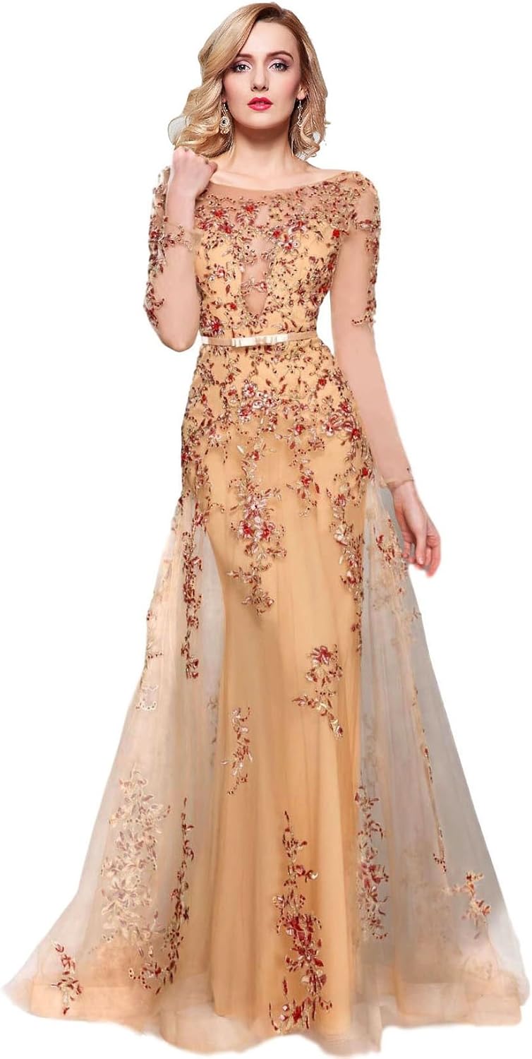 knee length dresses for ladies Red Tulle V-neck Long Sleeve Embroidery Dress – alinanova main image 1