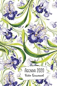 Agenda 2020 Vista Semanal: 12 Meses Programación Semanal Calendario en Español Diseño Flores Purpuras