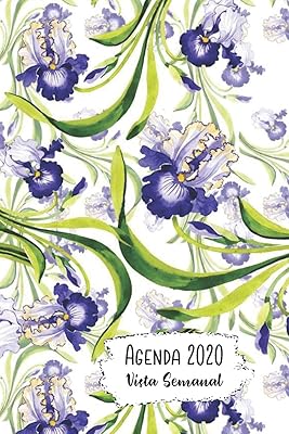 Agenda 2020 Vista Semanal: 12 Meses Programación Semanal Calendario en Español Diseño Flores Purpuras