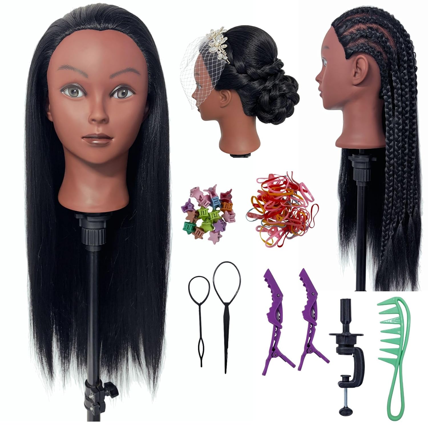 Practice Hair Mannequin Head For Braiding Hairstyling,Yaki Texture Black Head Mannnequin With Hair For Kids_voghion.com