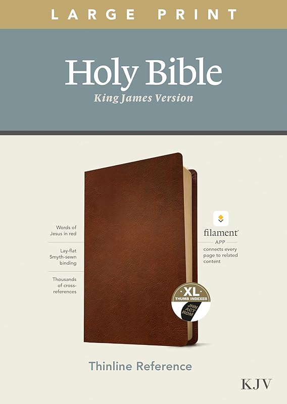 KJV Large Print Thinline Reference Holy Bible (Red Letter, Genuine Leather, Brown, Indexed): Includes Free Access to the Filament Bible App Delivering ... Notes, Devotionals, Worship Music, and Video by Tyndale
