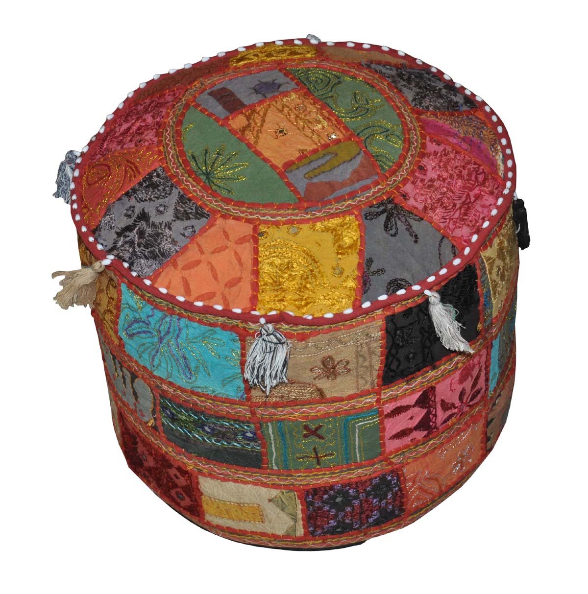 

Indian Traditional Home Decorative Ottoman Handmade and Patchwork Foot Stool Floor Cushion, 18 X 13 Inches