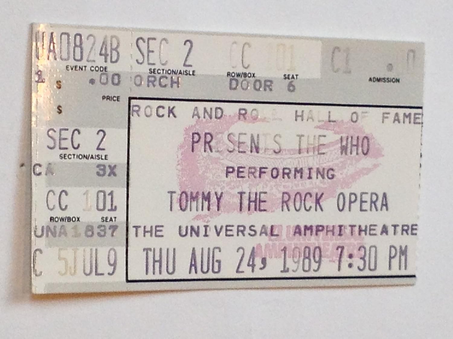 

The Who Universal City, CA 8/24/89 Ticket Stub