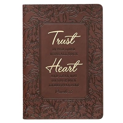 Christian Art Gifts Classic Journal Trust In The Lord Proverbs 3:5 Inspirational Scripture Notebook, Ribbon Marker, Brown Floral Faux Leather Flexcover, 336 Ruled Pages