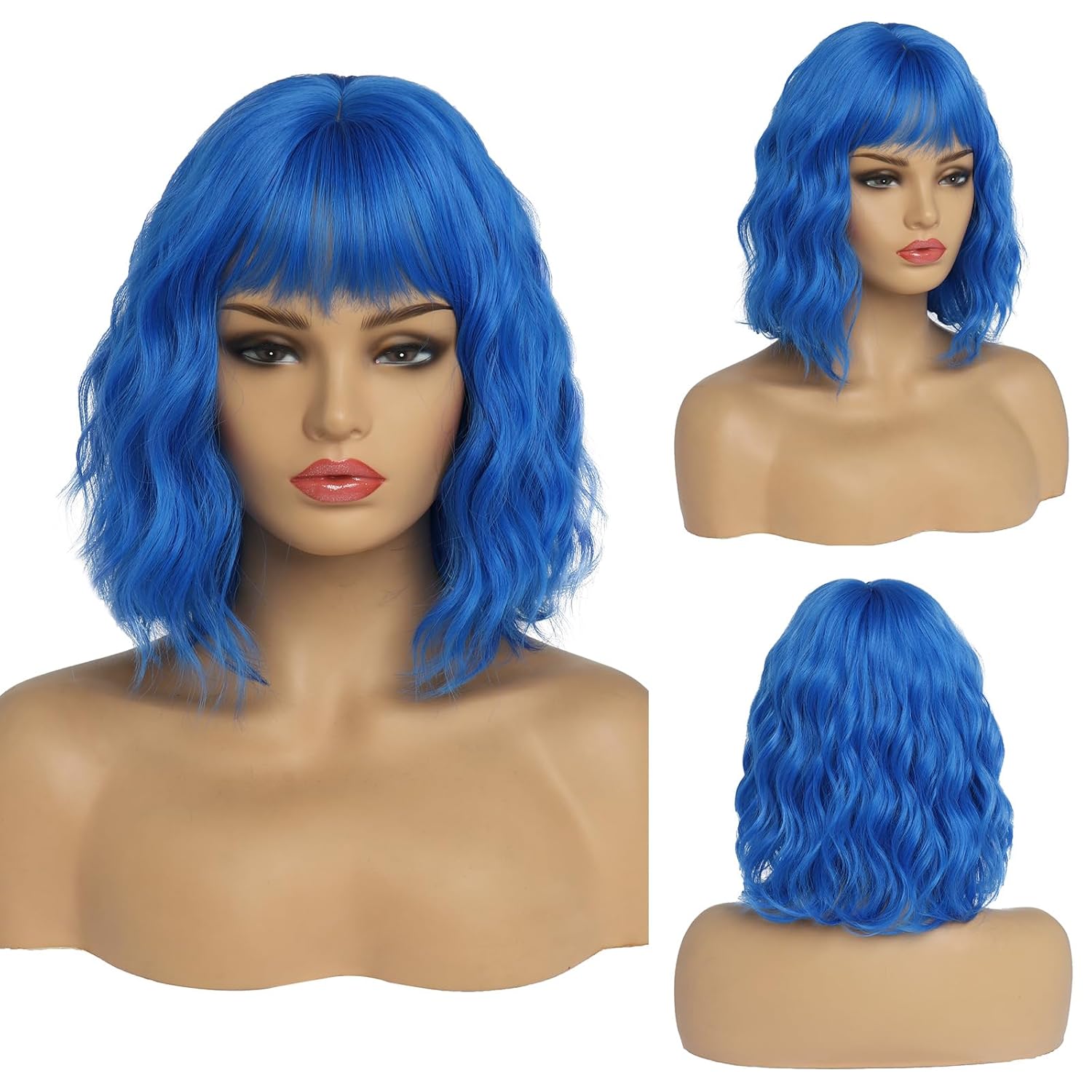 Kurze blonde Perücke für Frauen, natürliches Kunsthaar, Ombre-Bob-Perücke mit ordentlichem Pony, dunklem Ansatz für Alltag/Party/Cosplay (10 Zoll, Blond)._voghion.com