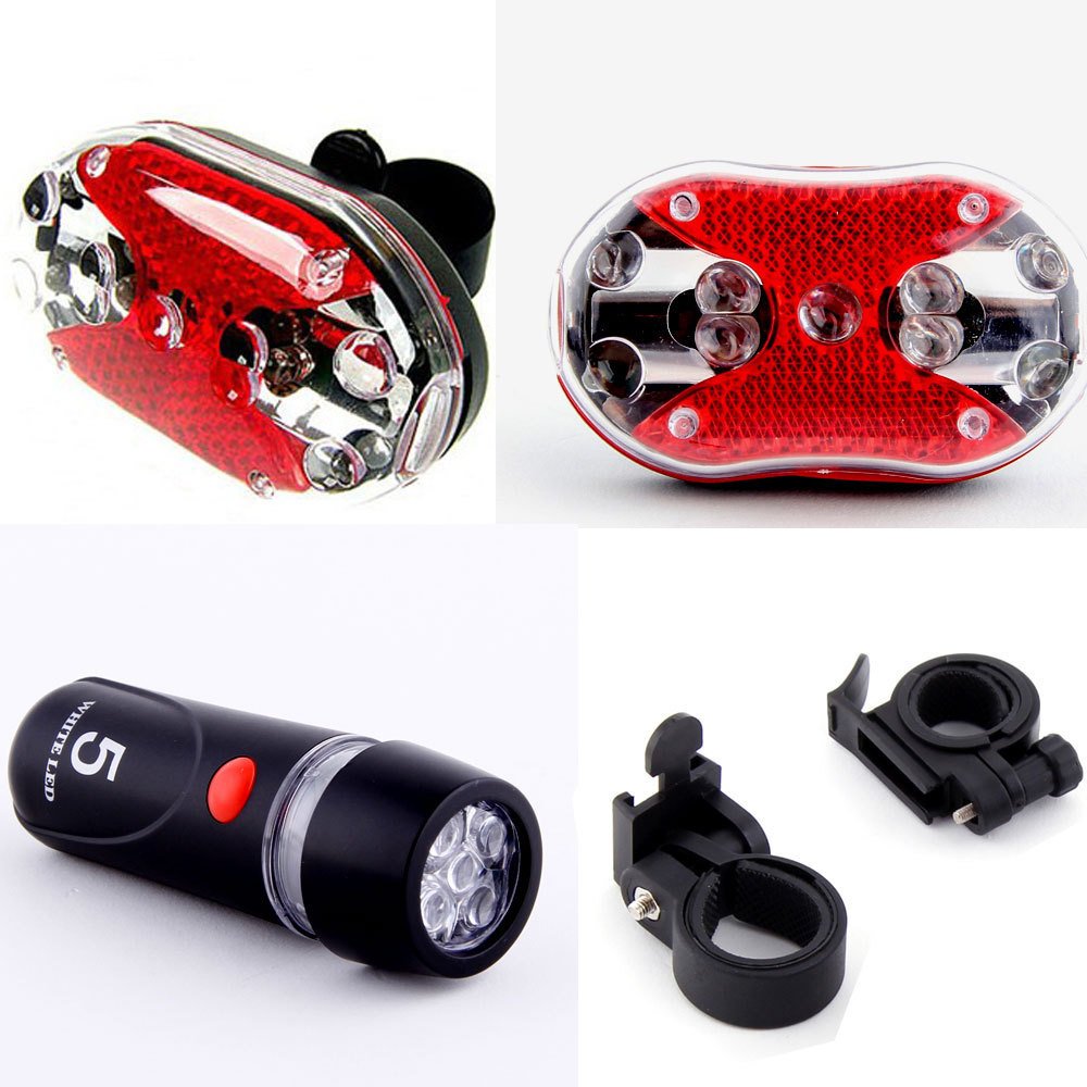 

SODIAL(R) Cycling Bicycle 5 LEDs Front Head light 9 LEDs Back Rear Flashlight Ultra Bright