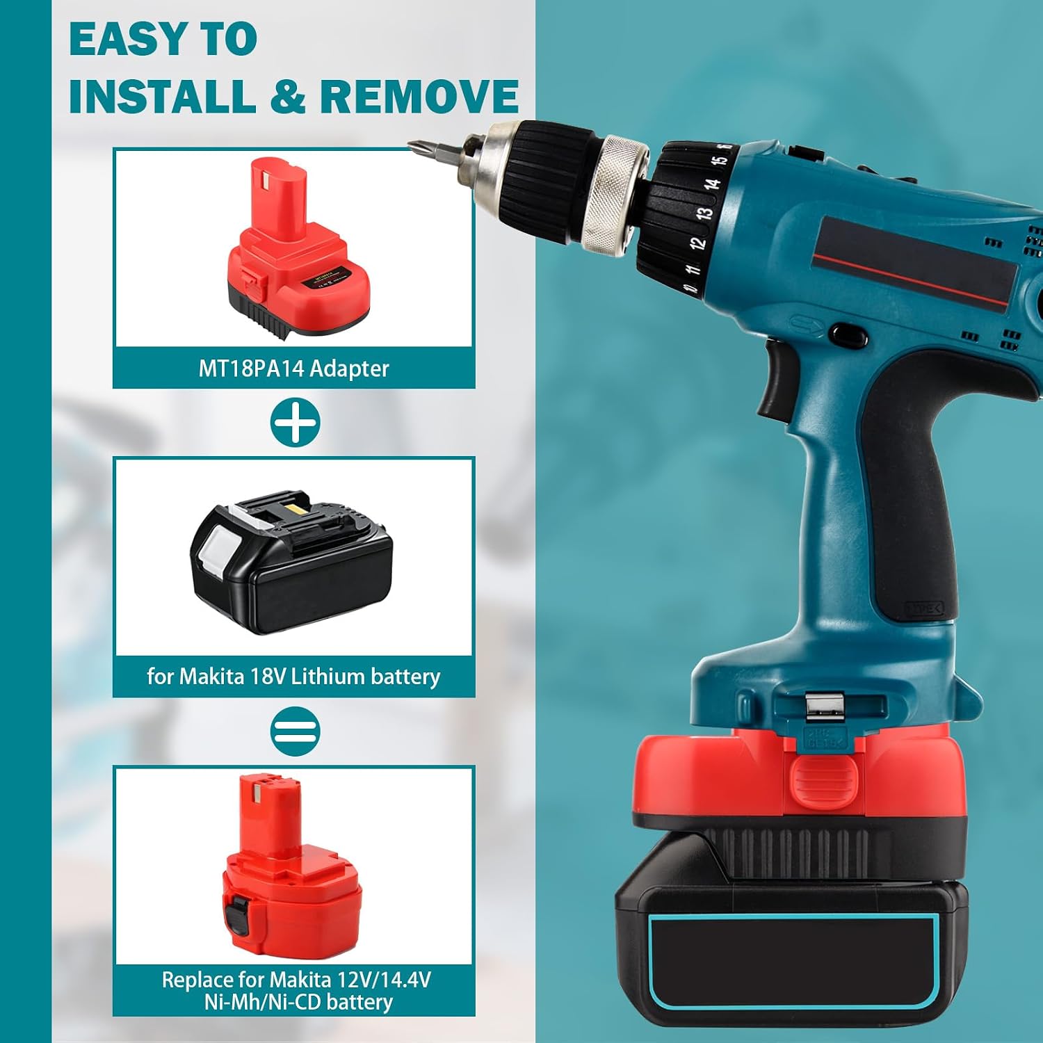 Adapter for Makita 14.4V tool for Makita 18V Battery Converter to 