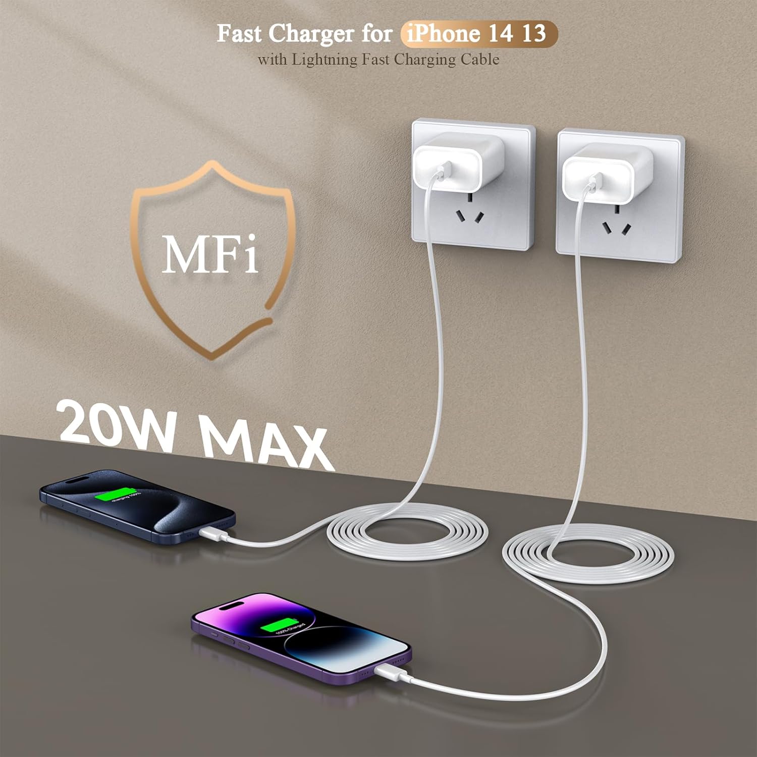 For iPhone Charger Fast Charging 2Pack 20W USBC Charger 10Ft