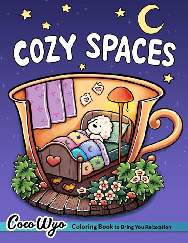 Cozy Spaces: Coloring Book for Adults and Teens Featuring Relaxing Familiar Corners with Cute Animal Characters for Stress Relief by Coco Wyo