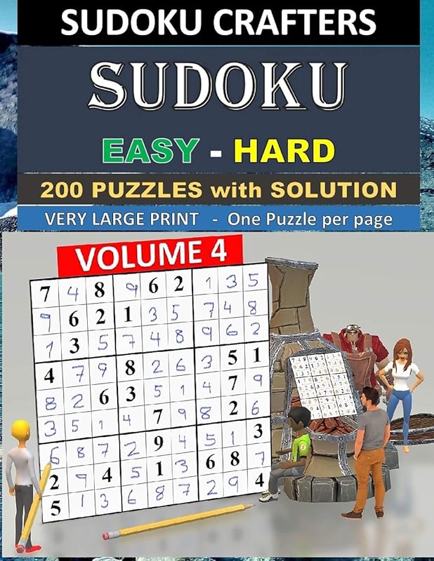 SUDOKU Easy - Hard - 200 PUZZLES WITH SOLUTION: VOLUME 4 by SUDOKU CRAFTERS