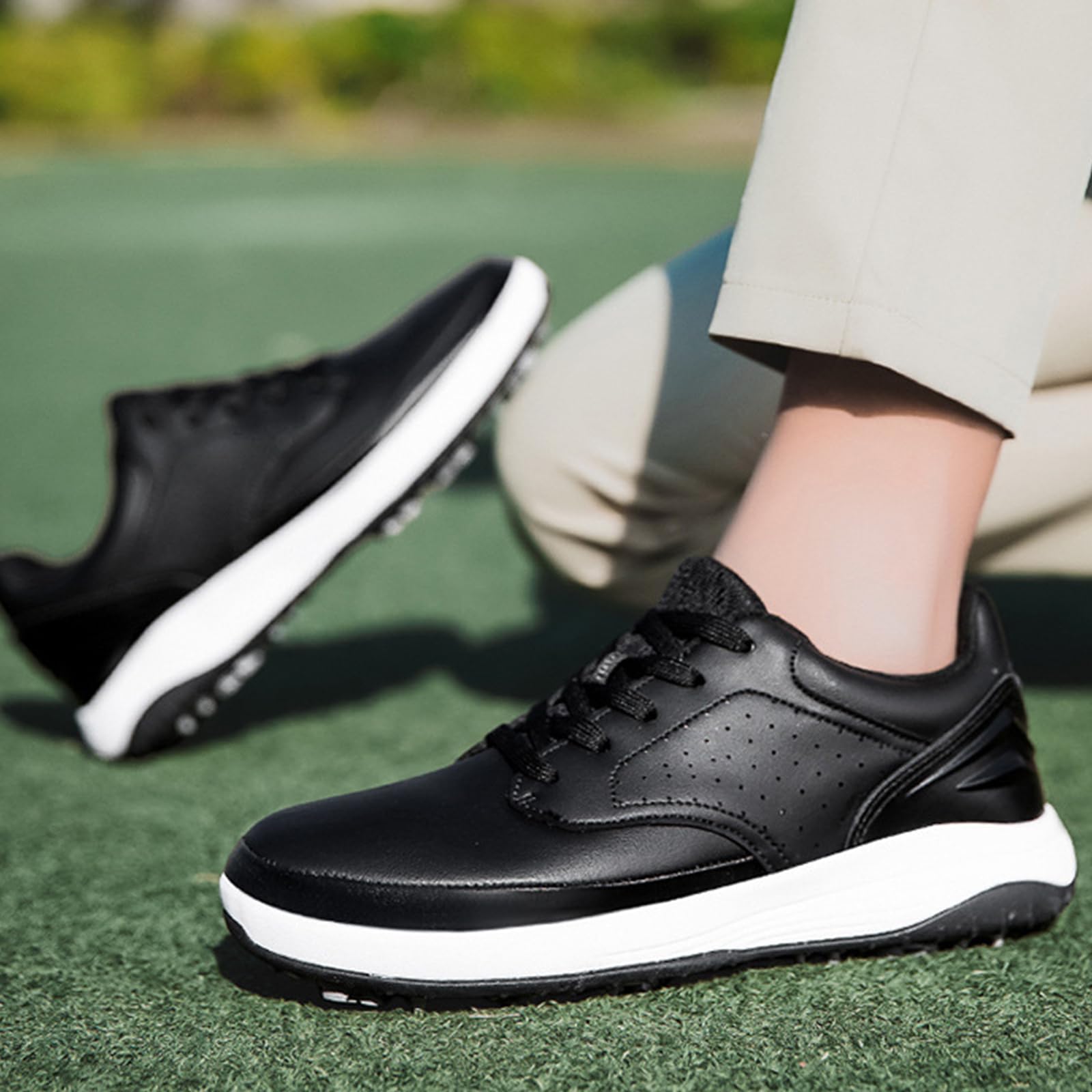 Waterproof Golf Shoes Men's Four Seasons All Weather Spiked Golf Shoes Classic Non-Slip Lace-up Professional_vogvips.com