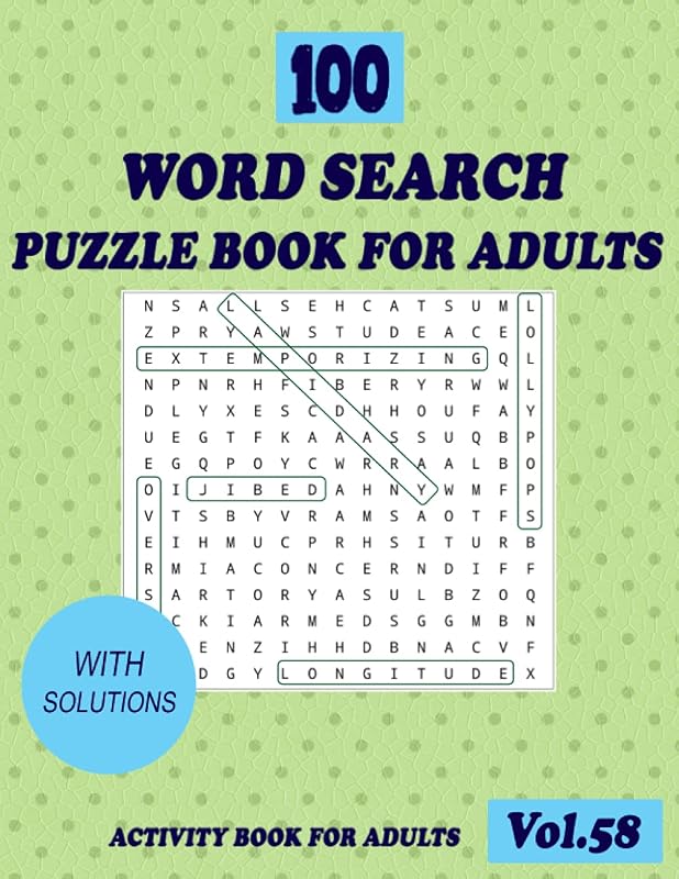 100 Word Search Puzzle Book for Adults: Vol.58, 8.5x11 in, Large Print Word Search Puzzle Book for Seniors, Adults, Teen, and all other Puzzle Fans with Solutions by Hippo TT