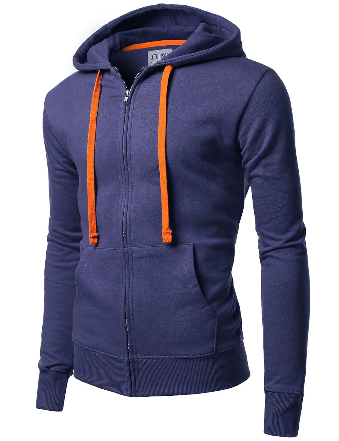 

Doublju Super Slim Contrast Drawstring Color Athletic Zip-Up Hoodie