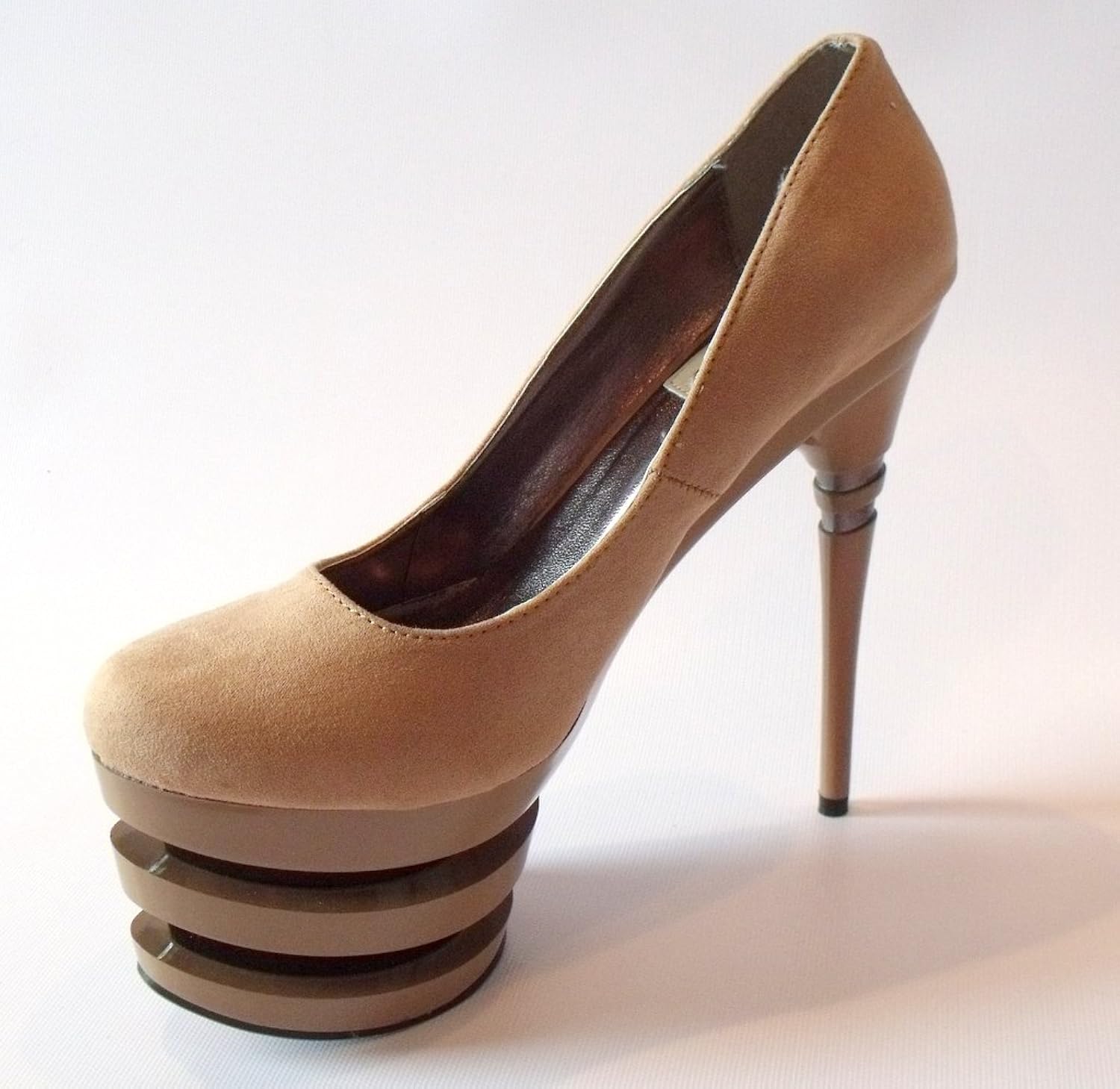 

Fahrenheit Khaki Beige Faux Suede Round Toe Stacked Layered Platform Zooey Stiletto Pumps High Heels 8.5 B(M) US