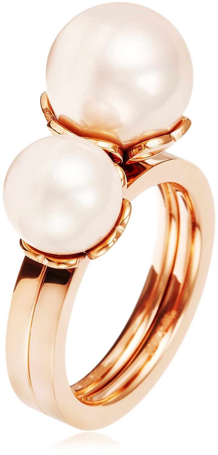 芙丽芙丽follifollie大小珍珠玫瑰金两只组合戒指日本尺码14号