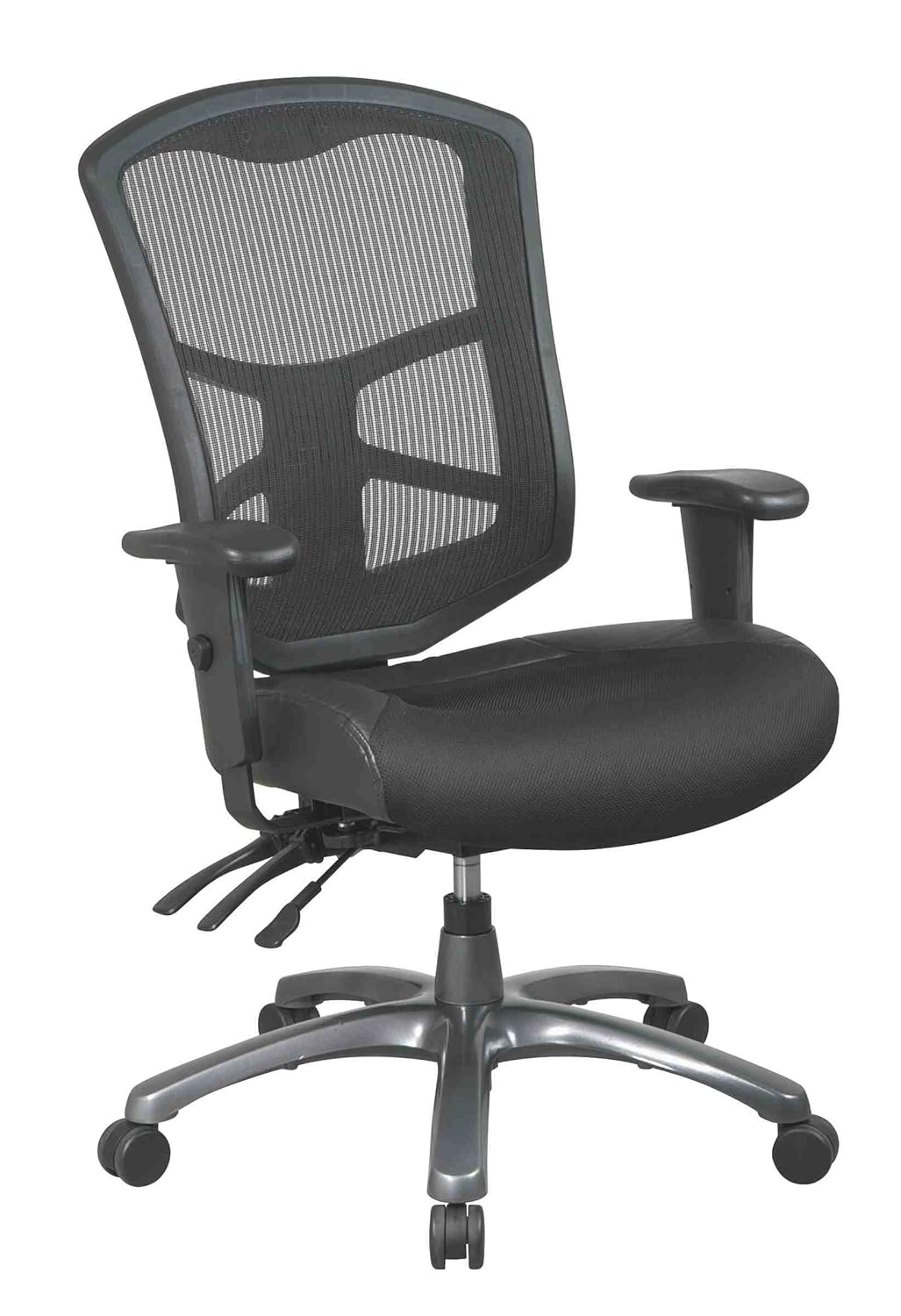 

Office Star ProGrid Back Leather and Mesh Seat Chair with Titanium Finish Base, Dual Function Control and 2-Way Adjustment Arms