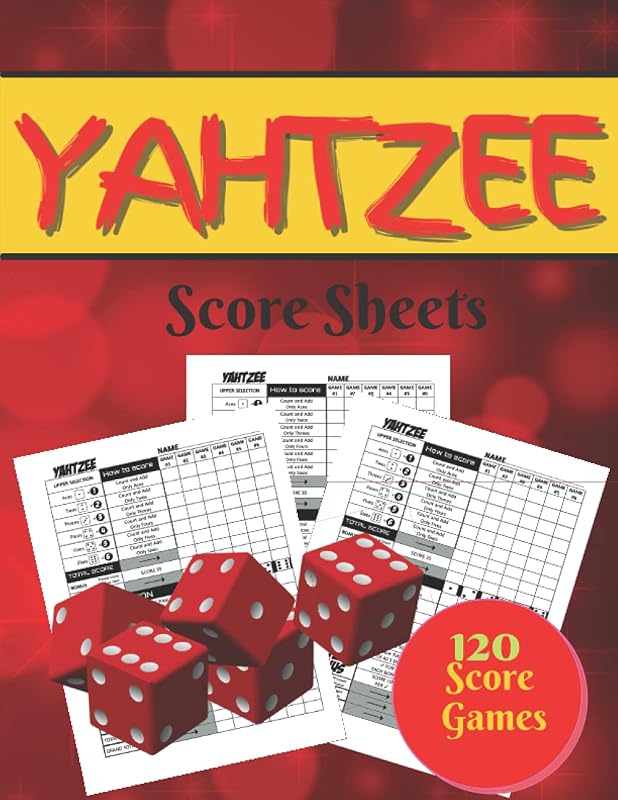 Yahtzee Score Sheets 120 score games: Score Sheets for Scorekeeping Large Print 8.5"x11" Games gift for Yahtzee lover by MAA Publication