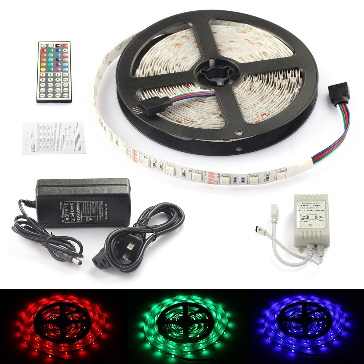 

Rxment® Led Strip Lighting Complete Kit 5M 5050 RGB 300leds Full Kit with 44 Keys IR Remote +Control Box+5A Power Supply for Car Home Lighting & Kitchen Decorative