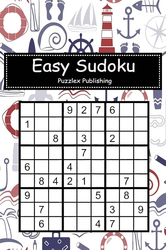 Easy Sudoku: Sudoku Puzzle Game For Beginers With Nautical seamless pattern cover by Puzzlex Publishing