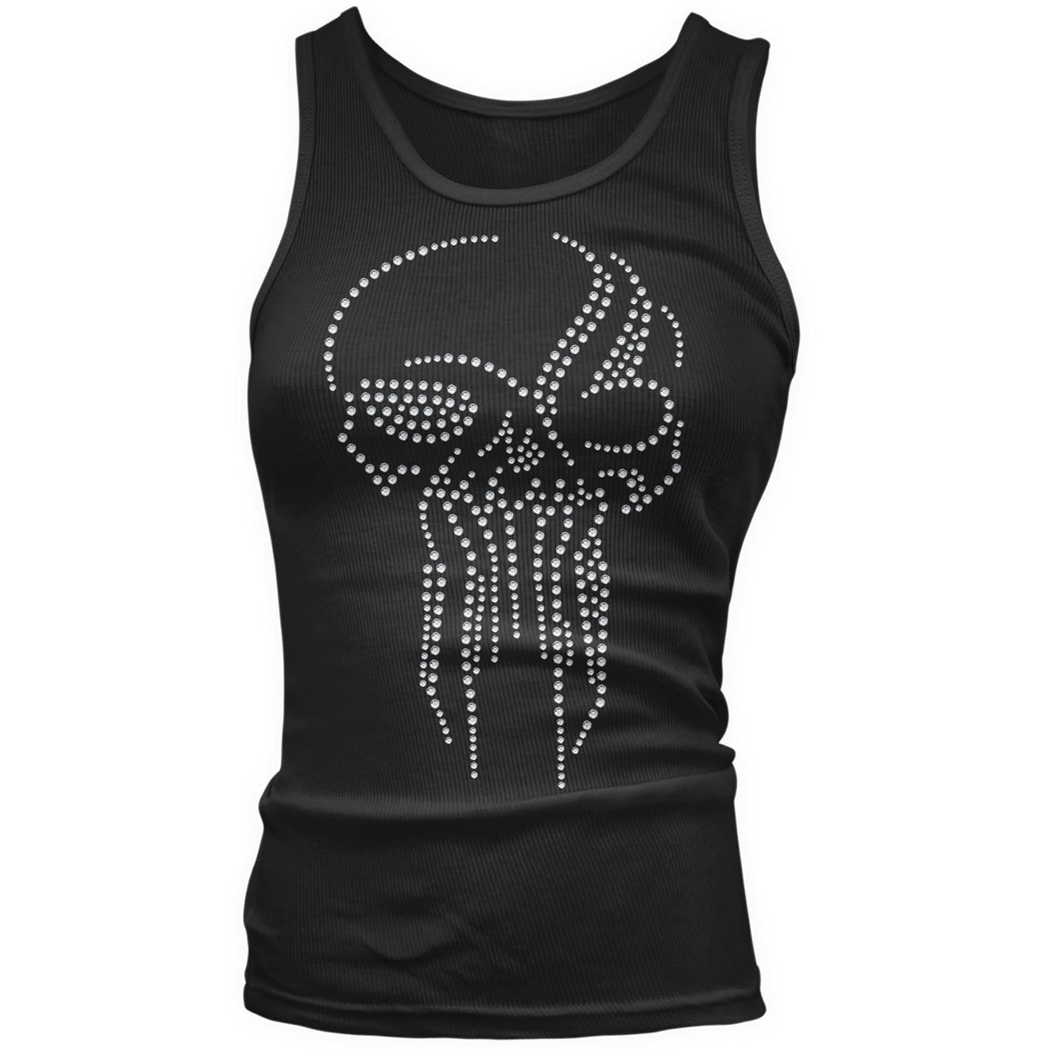 

Women's Vest Tank Top Skull Bling Rhinestone Diamante Gem Ladies Sizes 10-16
