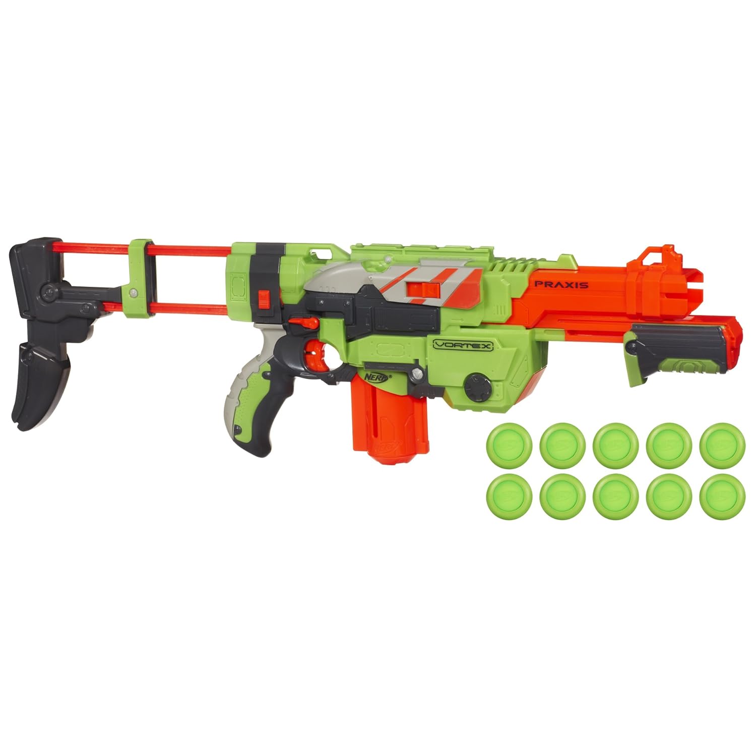 nerf vortex praxis 10-disc pump action blasting 32216