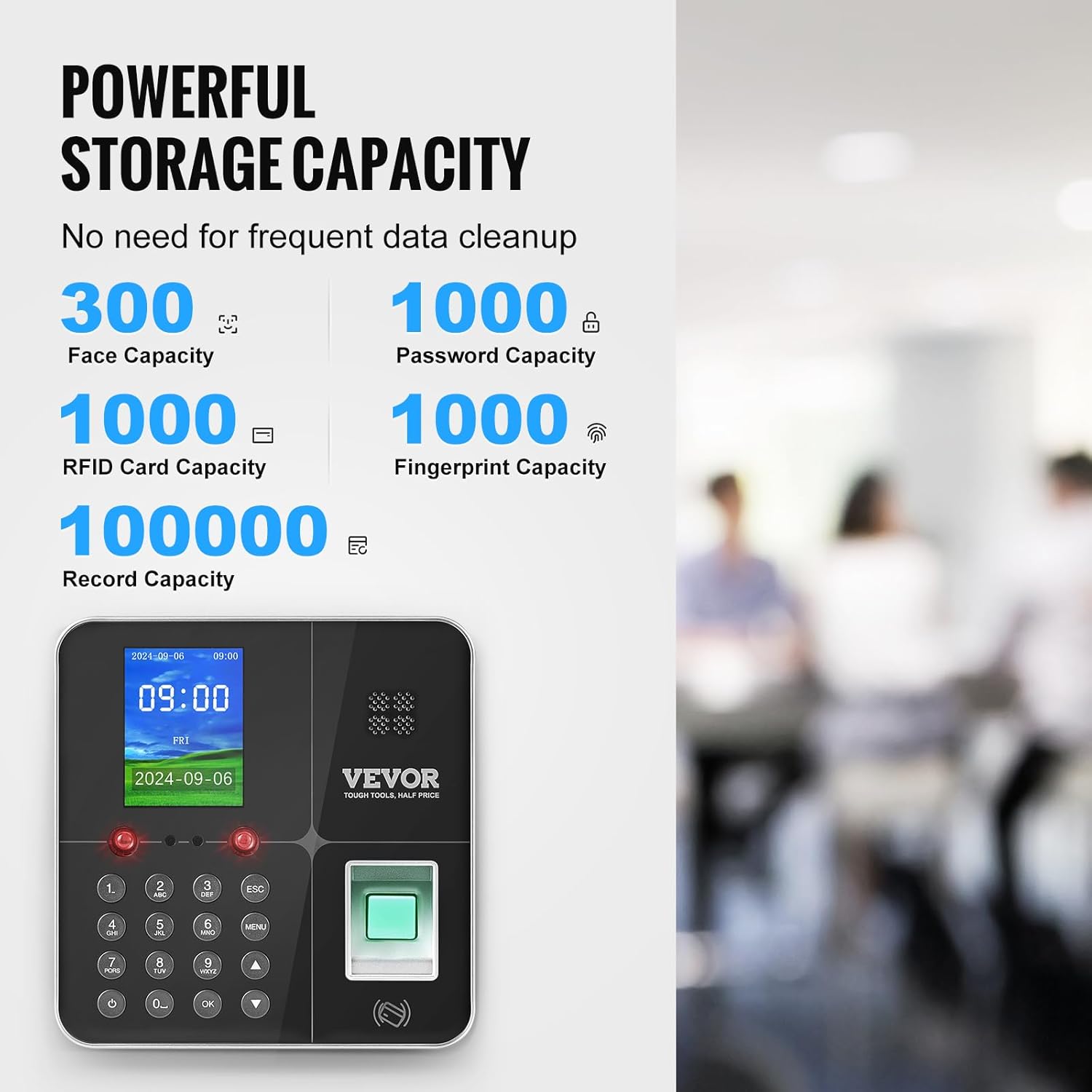 VEVOR Time Clocks For Employees Small Business With Face, Fingerprint, RFID And PIN Punching In One, Biometric Time Clock With 5 RFID Cards &USB Drive_voghion.com
