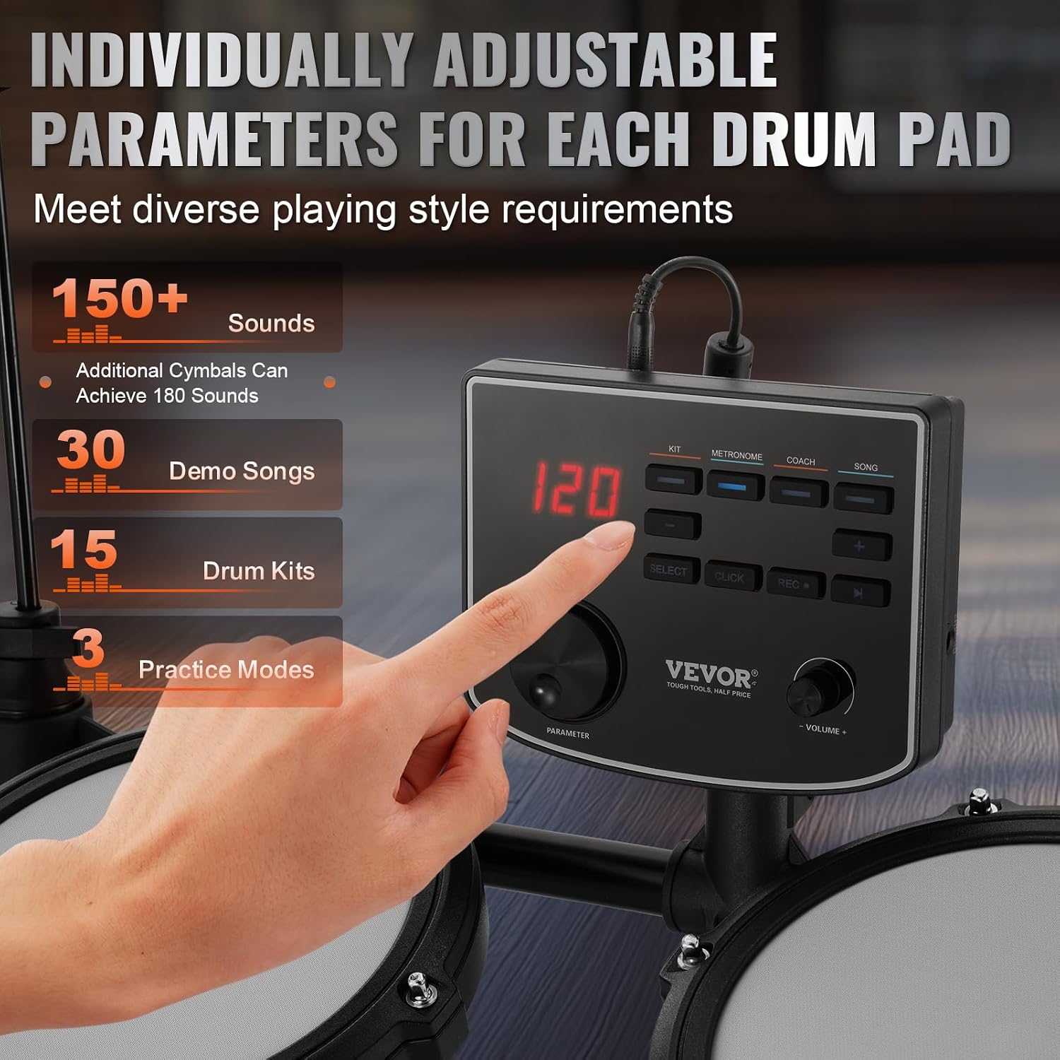 VEVOR Electric Drum Set, 15 Drum Kits & 150 Sounds, USB MIDI Supported, 8 In Quiet Mesh Snare, With Drum Sticks & Headphone, For Beginners & Adults_voghion.com