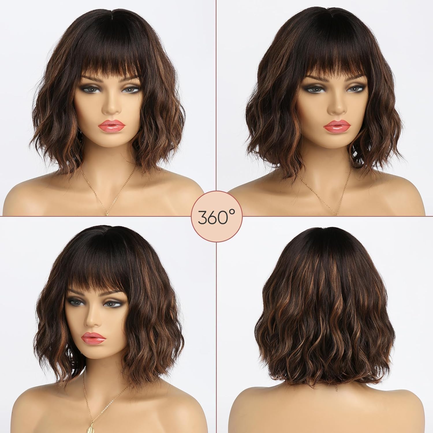 Kurze blonde Perücke für Frauen, natürliches Kunsthaar, Ombre-Bob-Perücke mit ordentlichem Pony, dunklem Ansatz für Alltag/Party/Cosplay (10 Zoll, Blond)._voghion.com