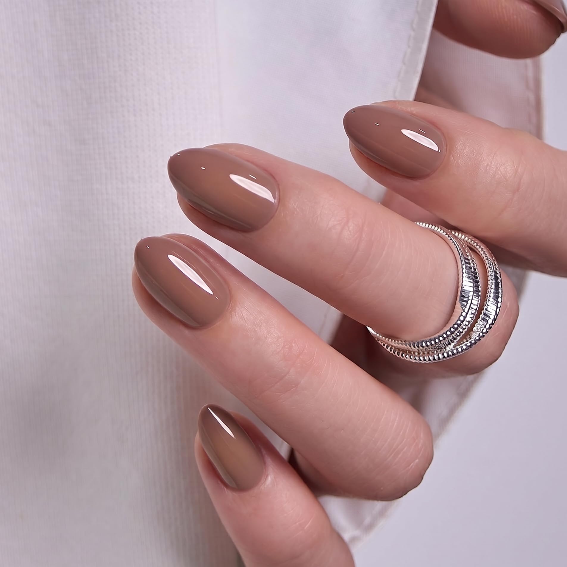 Soft Gel Almond Press On Nails Peach Nude Reusable Nail Kit_voghion.com