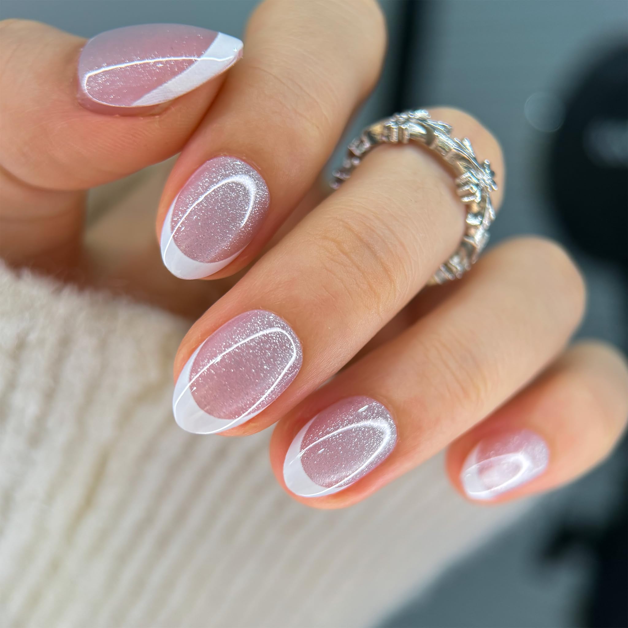 Soft Gel Almond Press On Nails Peach Nude Reusable Nail Kit_voghion.com