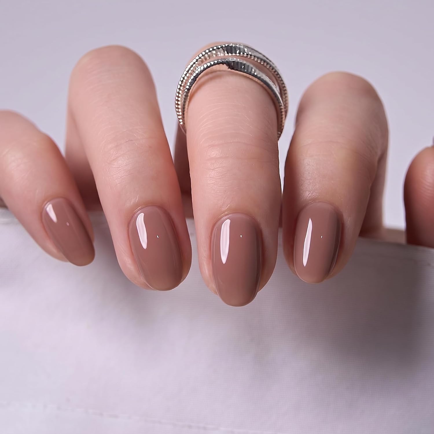 Soft Gel Almond Press On Nails Peach Nude Reusable Nail Kit_voghion.com