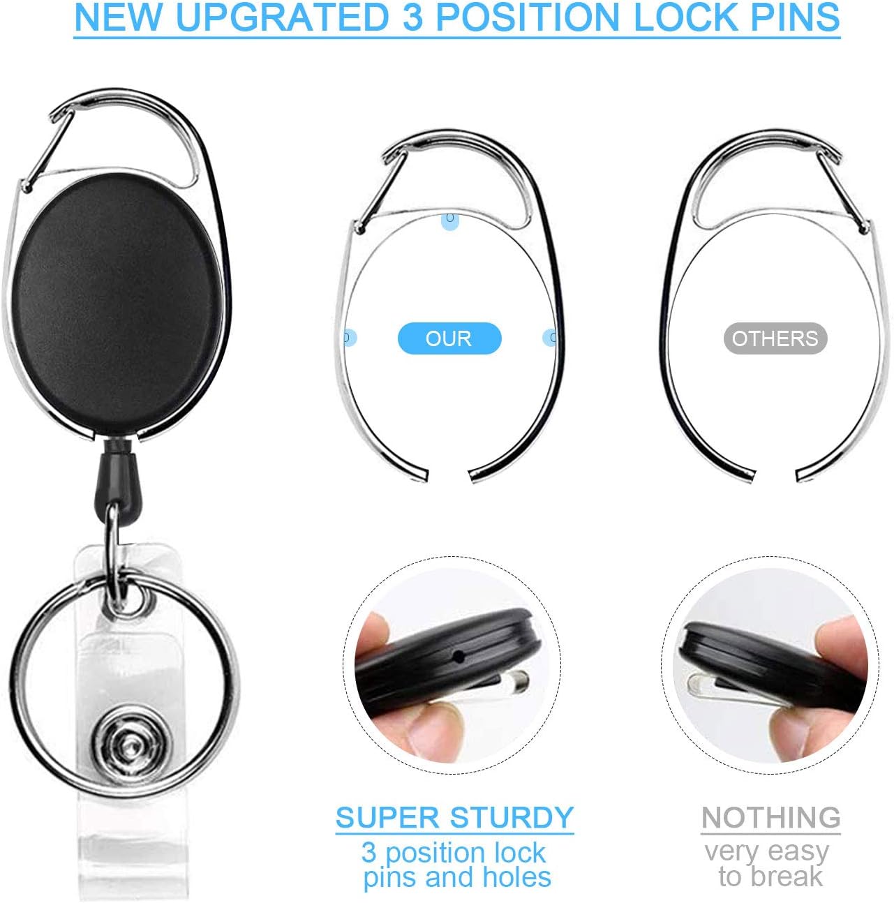 5 Pack Retractable Badge Reel With Carabiner Belt Clip & Key Ring - Heavy Duty ID Card Holder Keychain For Office & Daily Use_voghion.com