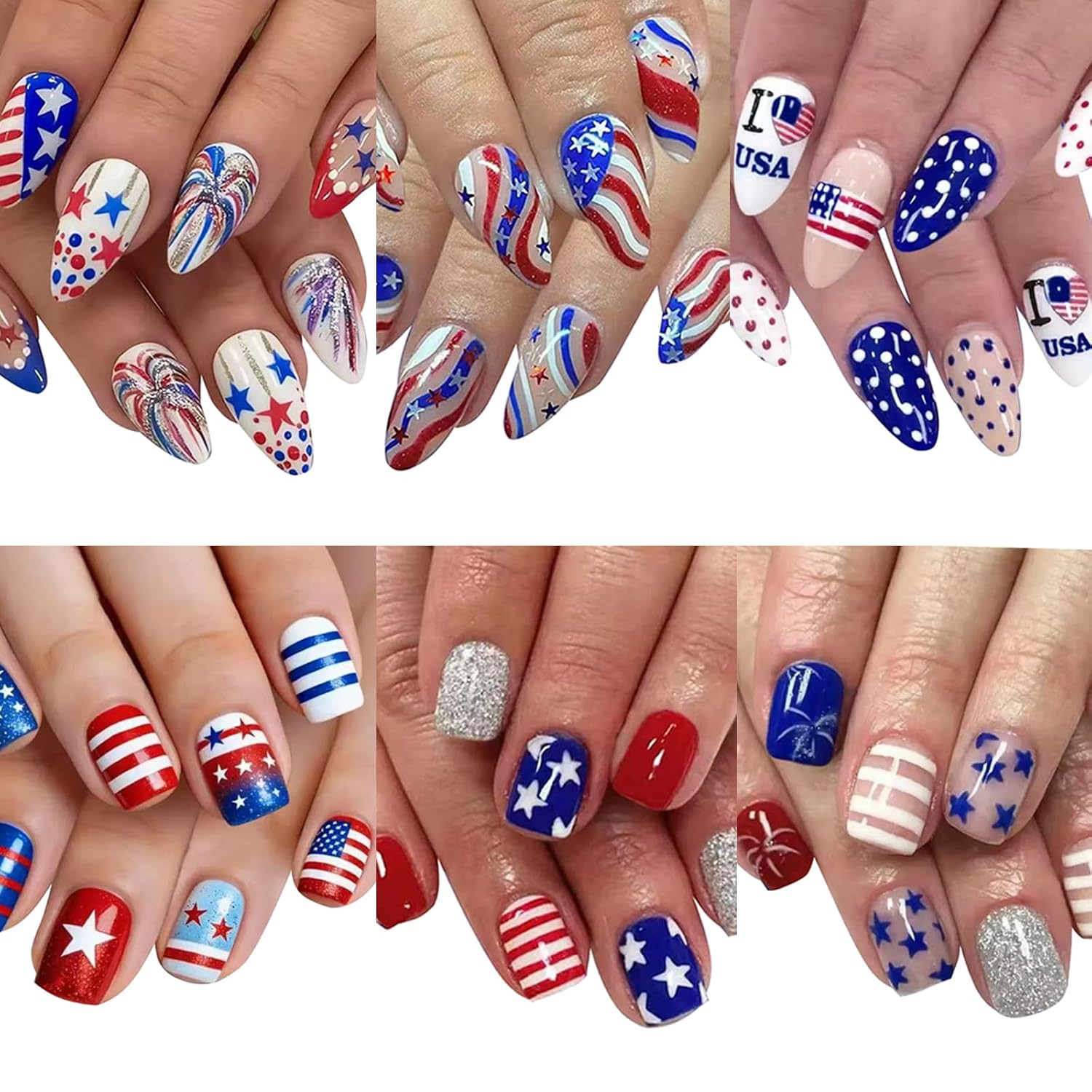 Verpakkingen van 6 stuks (144 stuks) vierkante plaknagels - korte en medium plaknagels - French tip nepnagels met bloemmotief - voor vrouwen - 12 maten - 6 stijlen_voghion.com