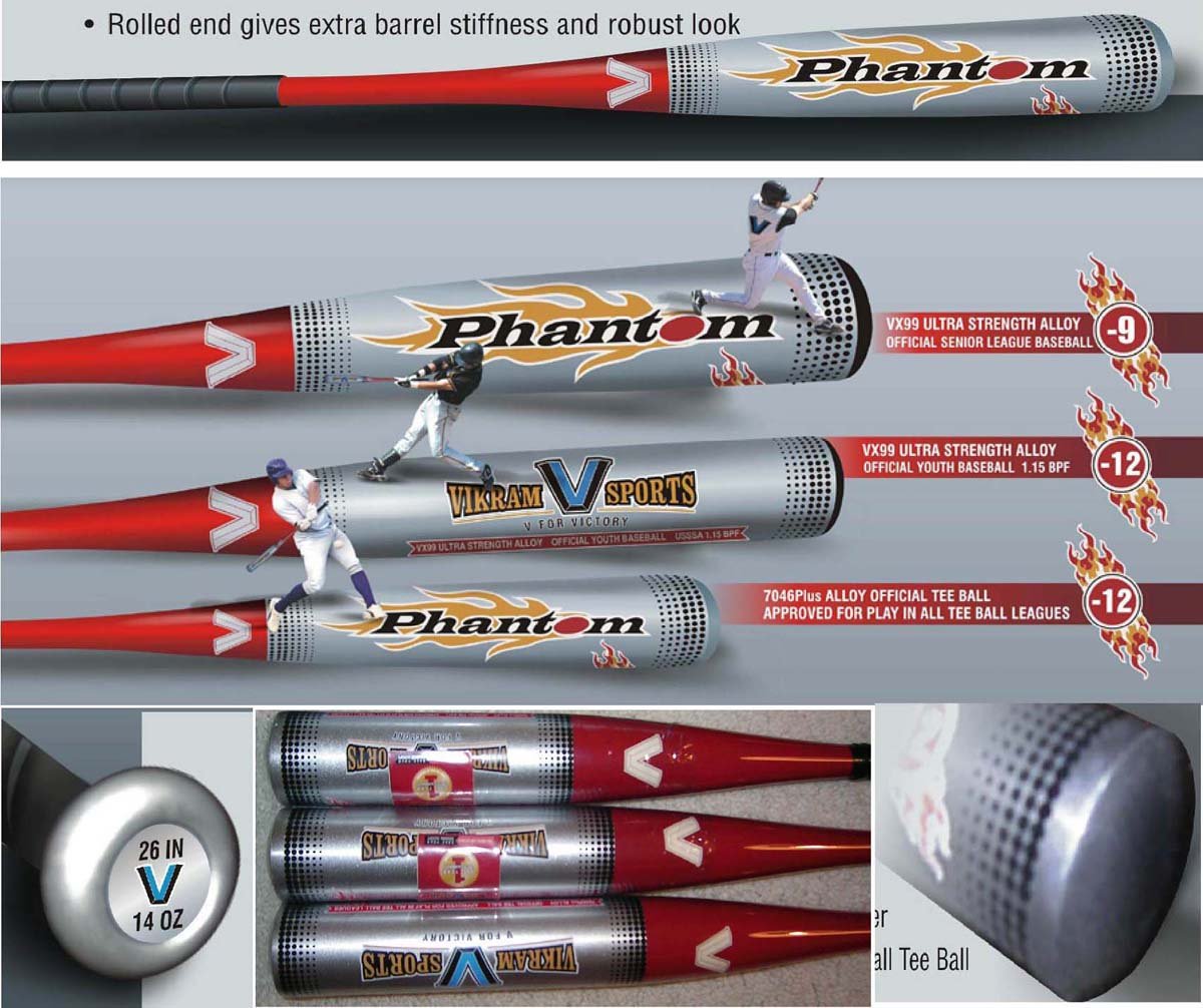 

Brand NEW 2015 Phantom Tee Ball Bat 26 Inch 14 oz (-12) made from 7046 Plus Aerospace Alloy by Vikram Sports at Factory Direct Price