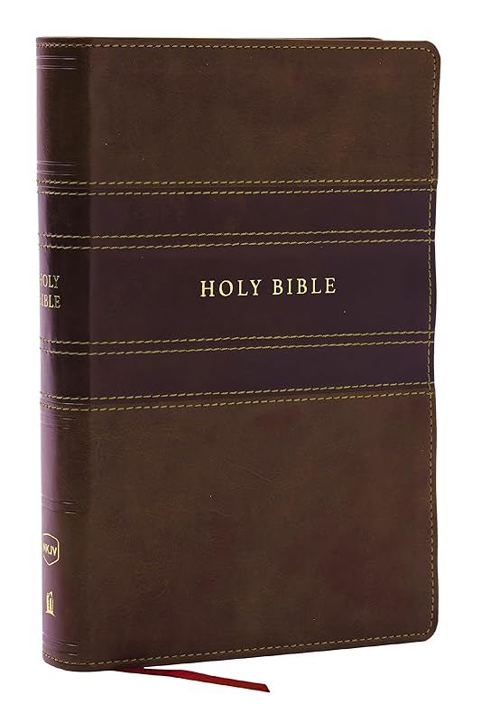 NKJV Personal Size Large Print Bible with 43,000 Cross References, Brown Leathersoft, Red Letter, Comfort Print by Thomas Nelson
