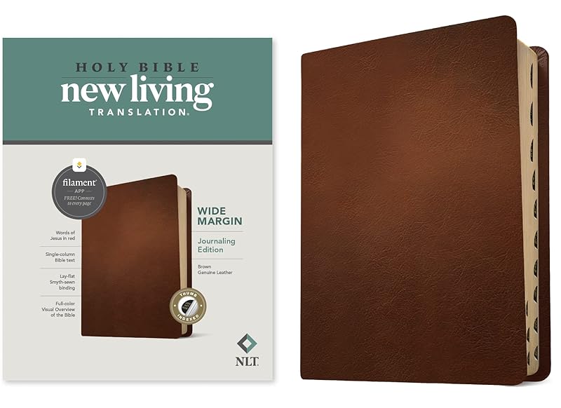 NLT Wide Margin Bible, Filament-Enabled Edition (Genuine Leather, Brown, Indexed, Red Letter) by Tyndale
