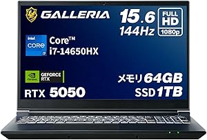 ガレリア ゲーミングノートPC 【 Core i7-14650HX / RTX5050 / SSD1TB / メモリ64GB 】 GALLERIA RL7C-R55-5N /Office付属 Windows11Home 動画編集 20340-3404