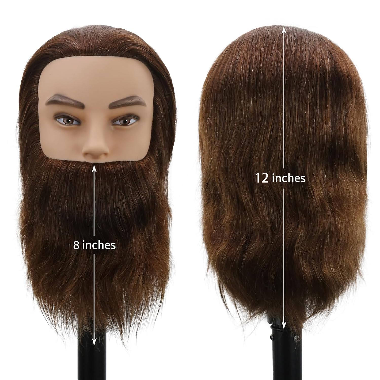 Testa di manichino maschile, testa da allenamento con capelli 100% umani, testa di manichino da barbiere da 30 cm, testa di manichino maschile con barba per acconciature (marrone scuro)_voghion.com