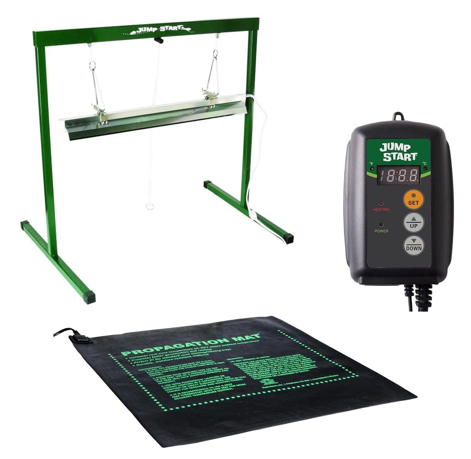 

19008 Hydrofarm 20"x20.75" Hydroponic Seedling Heat Mat w Heat Mat Thermostat Controller & Jump Start Grow Light System